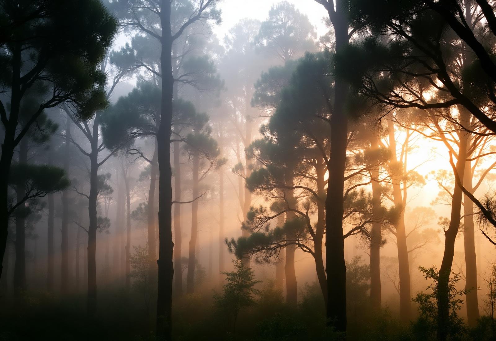 Misty eucalyptus forest at dawn in the Australian Blue Mountains