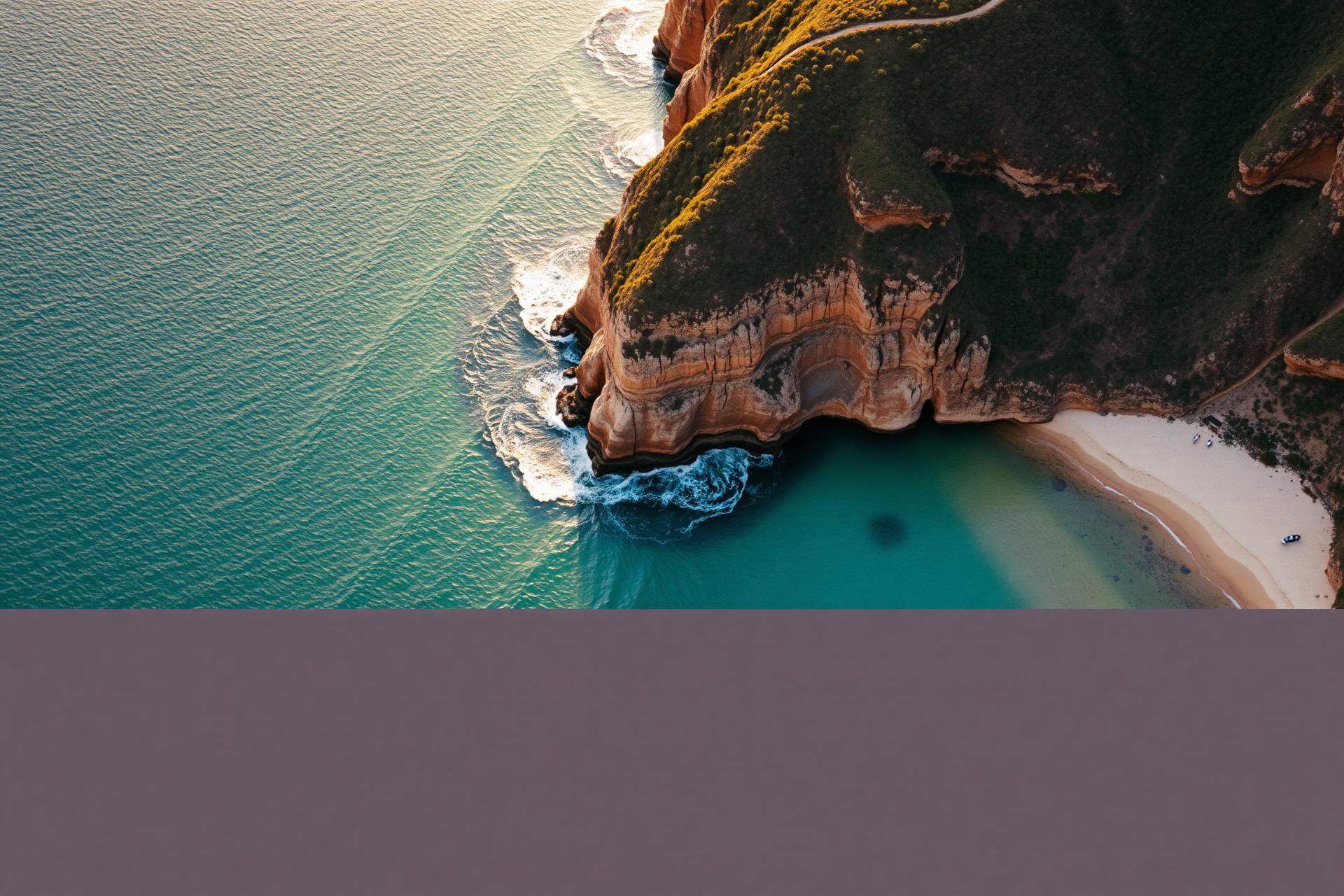 Aerial view of an Australian coastline at golden hour